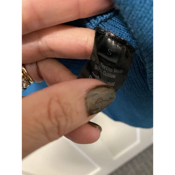 TOME NYC Teal Size Small Turtleneck Cut Out Sweater Elongated Sleeves - Picture 4 of 7